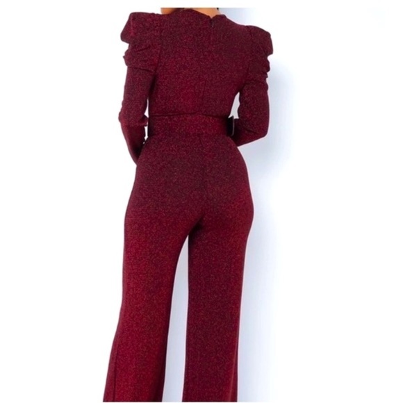 VALENTINE RED METALLIC COPPER JUMPSUIT. Size Med. Long sleeve. Wide Leg NWOT - Picture 2 of 10